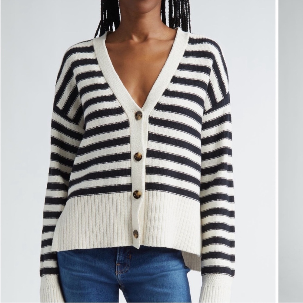 Veronica Beard Striped V-Neck Cardigan Sweater NWT